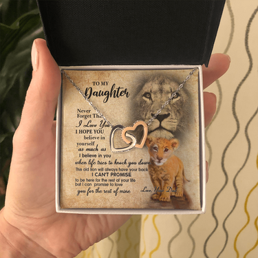 From Dad To My Daughter Lion Saying I Hope You Believe In Yourself Interlocking Hearts Necklace - Lion Dad Daughter Matching Quote Necklace, Meaningful Gift, Thoughtful Gifts For Daughter